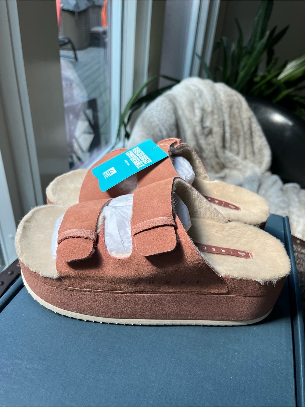 REEF OKAI CIARA SUEDE PLATFORM SANDALS IN CORK PINK 7 - Picture 5 of 10